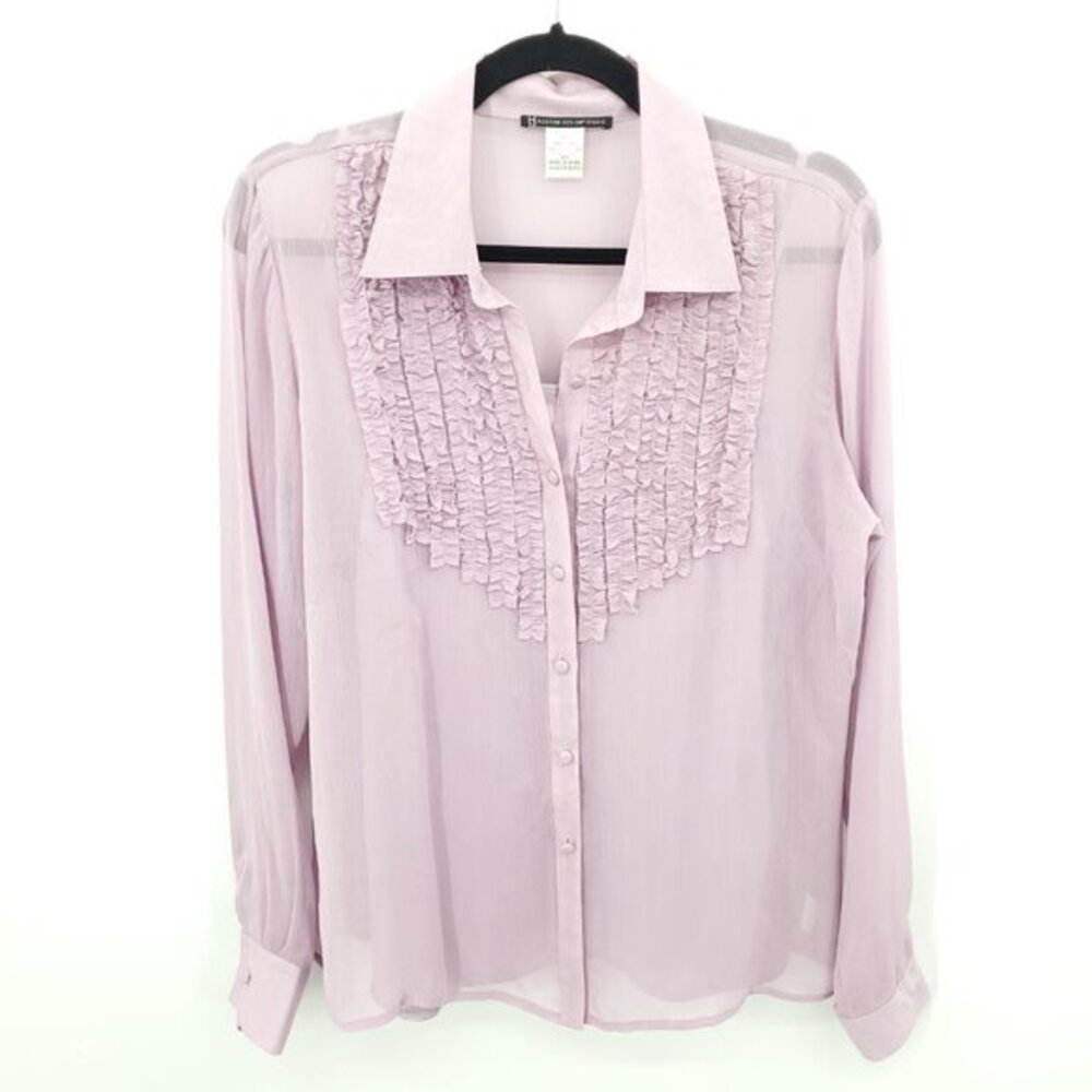 VTG 90s Boston Design Studio Sheer Ruffled Button Down/Satin Cami Set 12 Purple